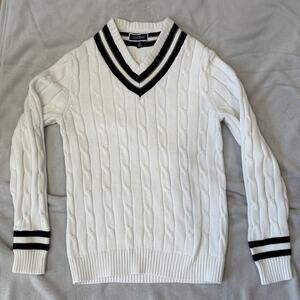 Men’s Club Room Preppy White V-Neck Tennis Sweater- Size S